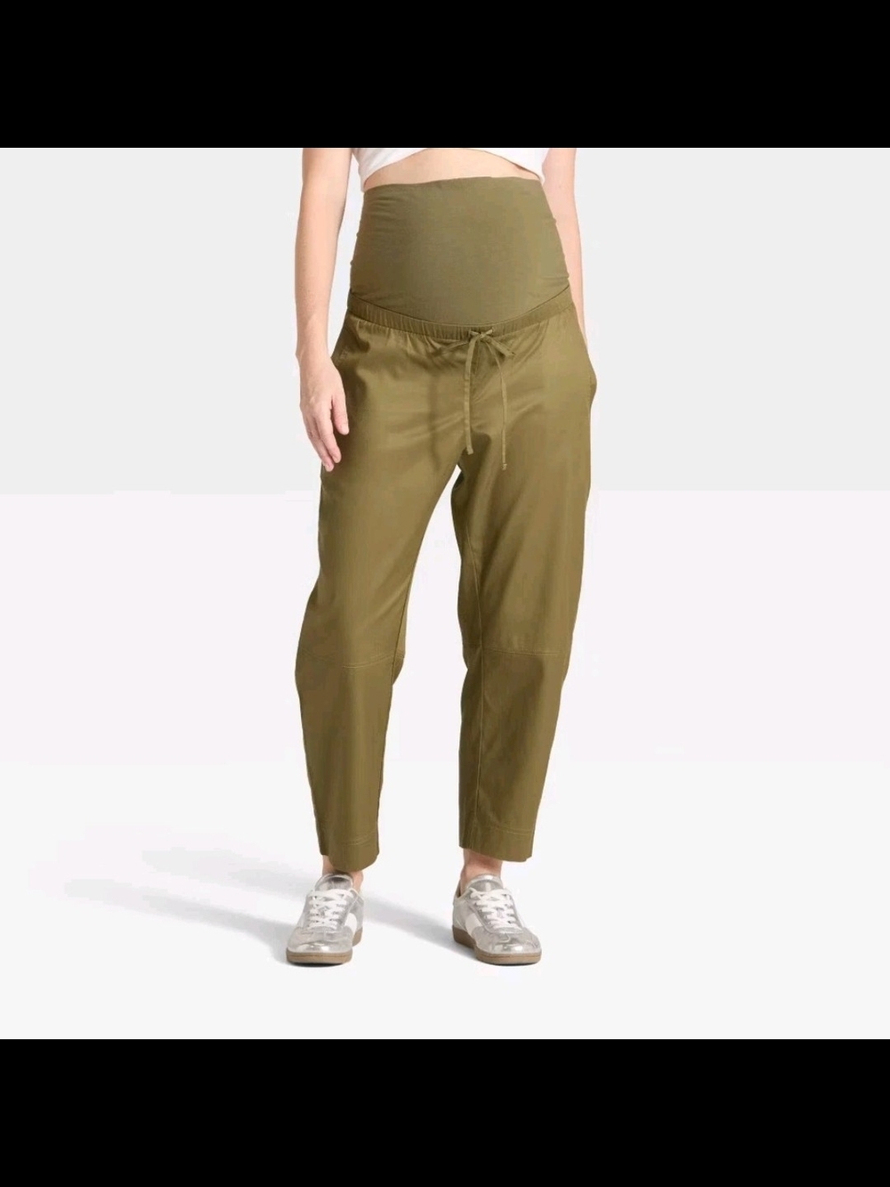 NWT Ingrid & Isabel XS Maternity Olive Drawstring Jogger Pants Chino